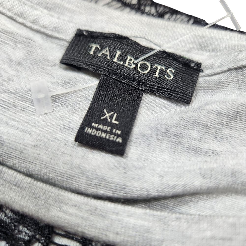 Talbots Top Cotton Shirt Lace Silk Ruffle Trim 3/4 Sleeve Gray Black Cream XL - Picture 7 of 9